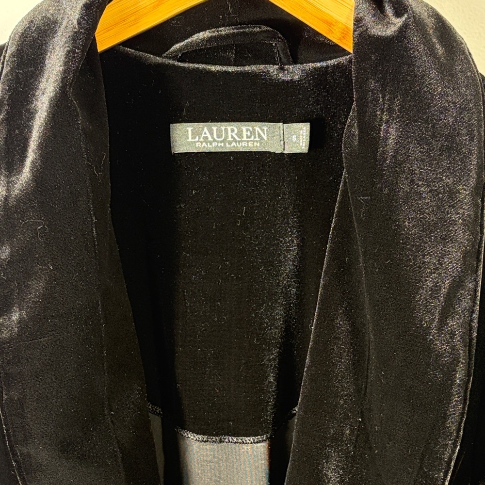Lauren Ralph Lauren Black Velvet Long Robe Belted Monogram S - Picture 3 of 6
